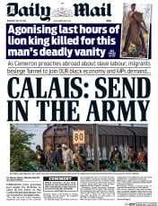 Daily Mail Newspaper Front Page (UK) for 30 July 2015