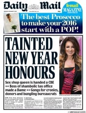 Daily Mail (UK) Newspaper Front Page for 31 December 2015