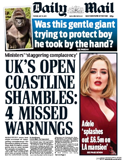 Daily Mail Newspaper Front Page (UK) for 31 May 2016