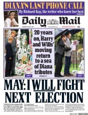 Daily Mail (UK) Newspaper Front Page for 31 August 2017
