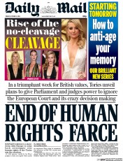 Daily Mail Newspaper Front Page (UK) for 3 October 2014