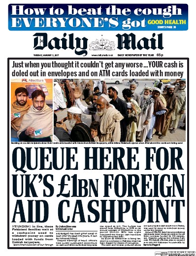 Daily Mail Newspaper Front Page (UK) for 3 January 2017