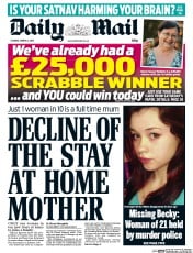 Daily Mail (UK) Newspaper Front Page for 3 March 2015