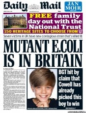 Daily Mail Newspaper Front Page (UK) for 3 June 2011