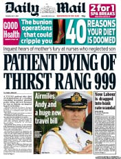Daily Mail (UK) Newspaper Front Page for 3 July 2012