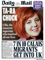 Daily Mail Newspaper Front Page (UK) for 3 August 2015
