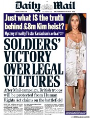 Daily Mail (UK) Newspaper Front Page for 4 October 2016