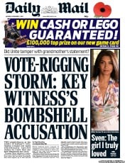 Daily Mail Newspaper Front Page (UK) for 4 November 2013