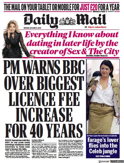 Daily Mail Newspaper Front Page (UK) for 4 December 2023