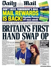 Daily Mail (UK) Newspaper Front Page for 4 January 2013