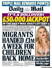 Daily Mail (UK) Newspaper Front Page for 4 February 2013