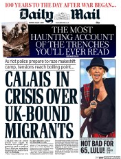 Daily Mail (UK) Newspaper Front Page for 4 August 2014