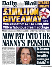 Daily Mail (UK) Newspaper Front Page for 5 October 2013