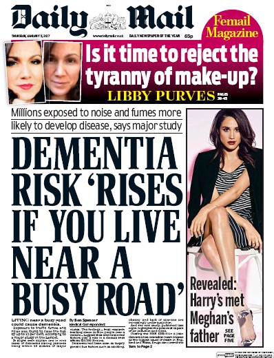 Daily Mail Newspaper Front Page (UK) for 5 January 2017