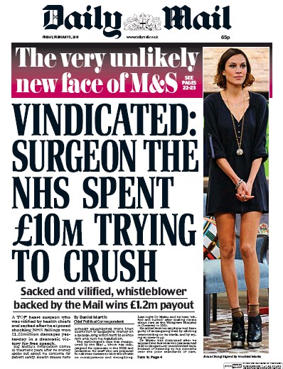 Daily Mail Newspaper Front Page (UK) for 5 February 2016