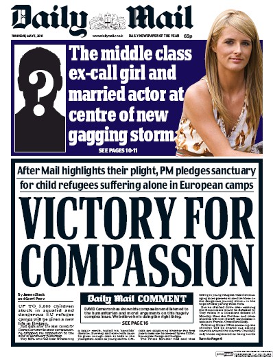 Daily Mail Newspaper Front Page (UK) for 5 May 2016