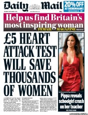 Daily Mail (UK) Newspaper Front Page for 5 September 2013
