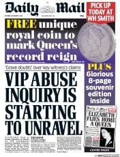 Daily Mail Newspaper Front Page (UK) for 5 September 2015