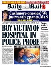 Daily Mail Newspaper Front Page (UK) for 6 November 2013