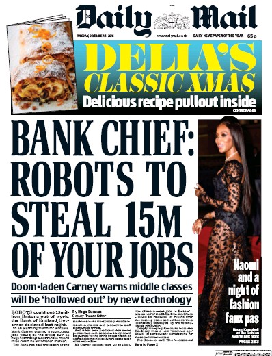 Daily Mail Newspaper Front Page (UK) for 6 December 2016