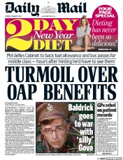 Daily Mail Newspaper Front Page (UK) for 6 January 2014