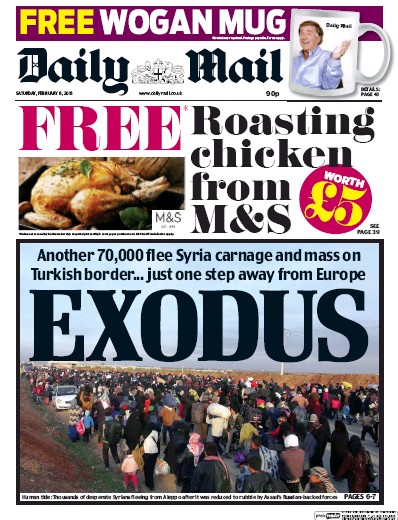 Daily Mail Newspaper Front Page (UK) for 6 February 2016