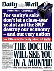 Daily Mail Newspaper Front Page (UK) for 6 May 2015