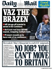 Daily Mail (UK) Newspaper Front Page for 6 September 2016