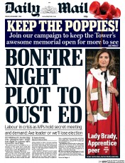 Daily Mail (UK) Newspaper Front Page for 7 November 2014