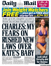 Daily Mail (UK) Newspaper Front Page for 7 January 2013