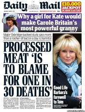 Daily Mail Newspaper Front Page (UK) for 7 March 2013