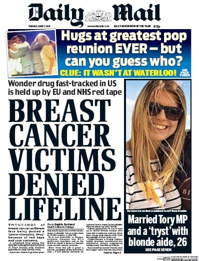 Daily Mail Newspaper Front Page (UK) for 7 June 2016