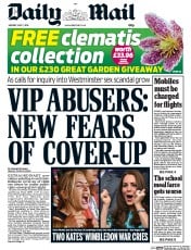 Daily Mail Newspaper Front Page (UK) for 7 July 2014