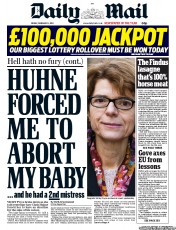 Daily Mail (UK) Newspaper Front Page for 8 February 2013
