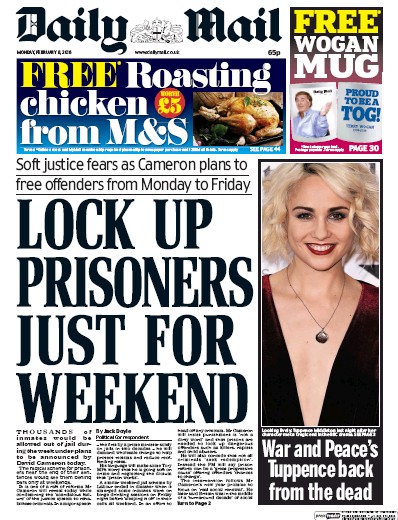 Daily Mail Newspaper Front Page (UK) for 8 February 2016