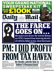 Daily Mail (UK) Newspaper Front Page for 8 April 2016