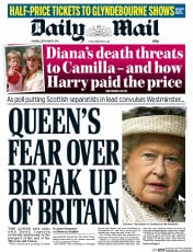 Daily Mail Newspaper Front Page (UK) for 8 September 2014