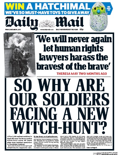 Daily Mail Newspaper Front Page (UK) for 9 December 2016