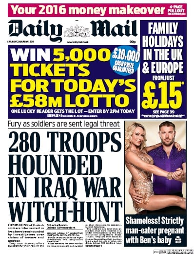 Daily Mail Newspaper Front Page (UK) for 9 January 2016
