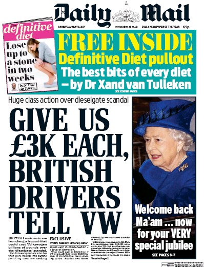 Daily Mail Newspaper Front Page (UK) for 9 January 2017