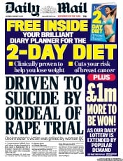 Daily Mail (UK) Newspaper Front Page for 9 February 2013