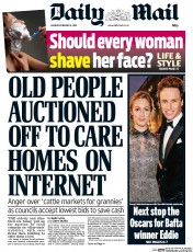 Daily Mail (UK) Newspaper Front Page for 9 February 2015