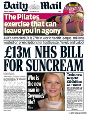 Daily Mail (UK) Newspaper Front Page for 9 April 2015