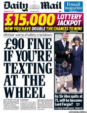 Daily Mail (UK) Newspaper Front Page for 9 May 2013