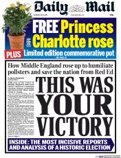 Daily Mail (UK) Newspaper Front Page for 9 May 2015