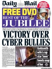 Daily Mail (UK) Newspaper Front Page for 9 June 2012