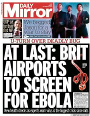 Daily Mirror Newspaper Front Page (UK) for 10 October 2014