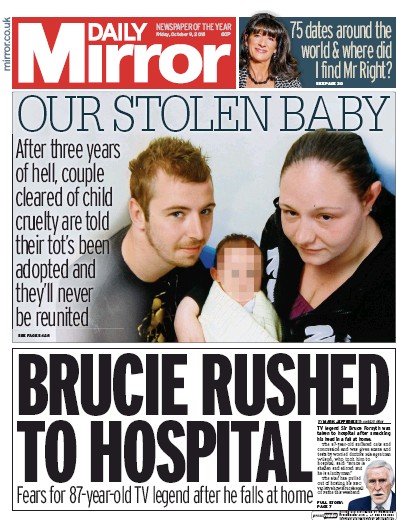 Daily Mirror Newspaper Front Page (UK) for 10 October 2015