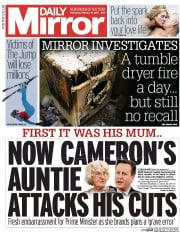 Daily Mirror (UK) Newspaper Front Page for 10 February 2016