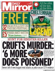 Daily Mirror (UK) Newspaper Front Page for 10 March 2015